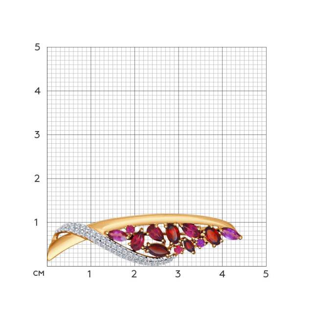 Брошь из красного золота с гранатами, родолитами и фианитами (042313)