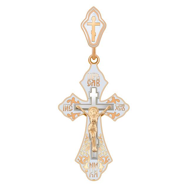 Кулон крест из красного золота с с эмалью (038543)