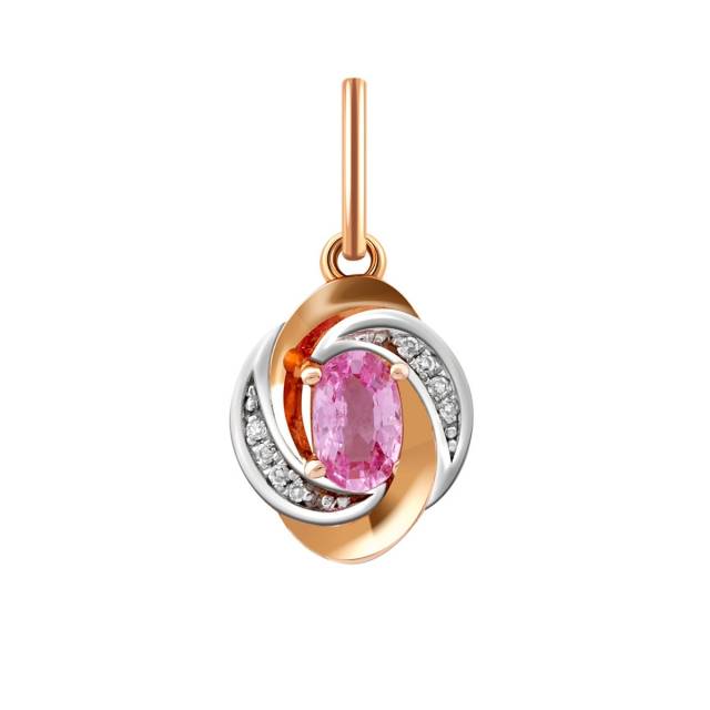 Кулон из комбинированного золота с бриллиантами и розовым сапфиром (010678)