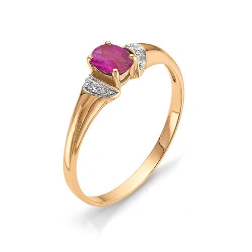 Кольцо из красного золота с бриллиантами и рубином (042002)