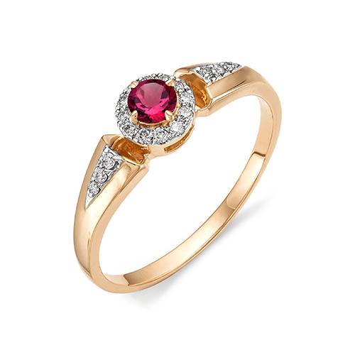 Кольцо из красного золота с бриллиантами и рубином (050758)