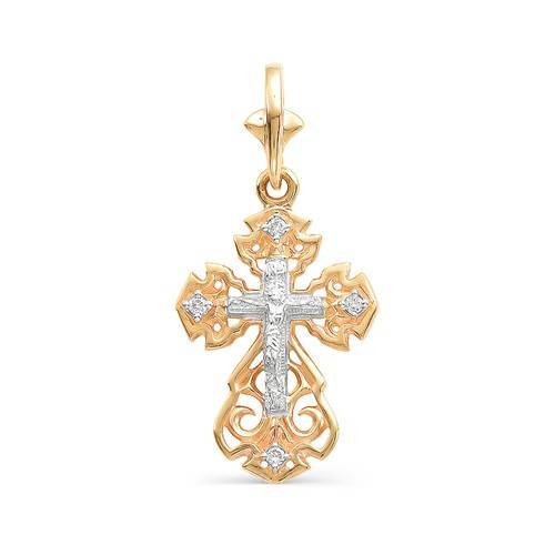 Кулон крест из комбинированного золота с бриллиантами (031401)