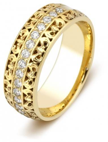 Кольцо обручальное из желтого золота с бриллиантами 16.5