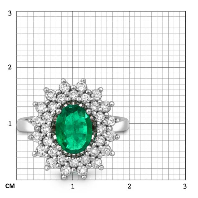 Кольцо из белого золота с бриллиантами и изумрудом (049509)