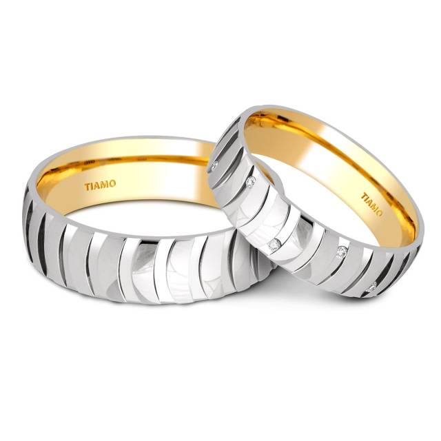 Обручальное кольцо из комбинированного золота с бриллиантами TIAMO (000071)