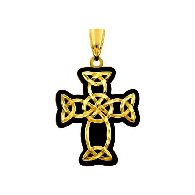 Кулон крест из жёлтого золота с искусственной вставкой (018808)