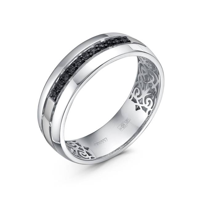 Обручальное кольцо из белого золота с чёрными бриллиантами (050063)