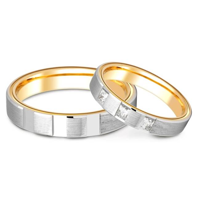 Обручальное кольцо из комбинированного золота с бриллиантами TIAMO (000653)