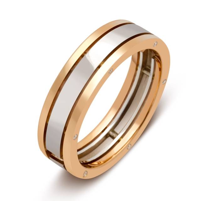 Обручальное кольцо из комбинированного золота с бриллиантами (027595)