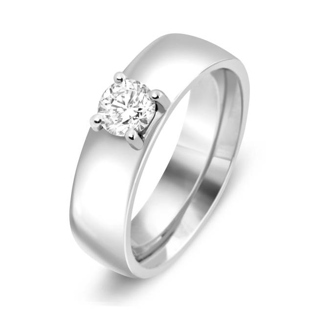 Обручальное кольцо с 1 бриллиантом из белого золота (002029)