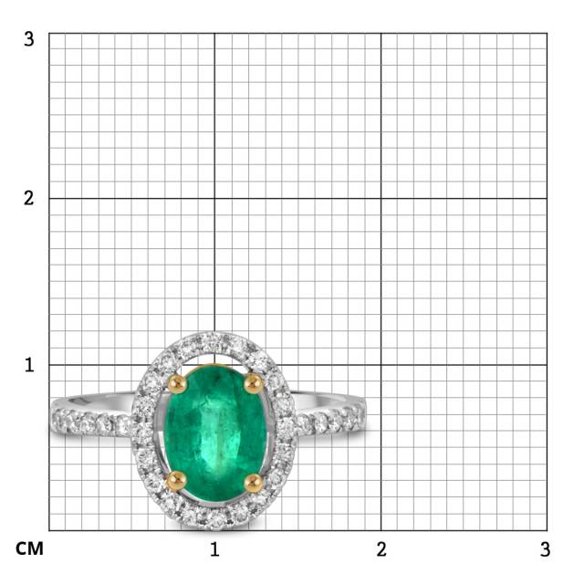 Кольцо из белого золота с бриллиантами и изумрудом (049505)