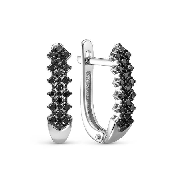 Серьги из белого золота с чёрными бриллиантами (062973)