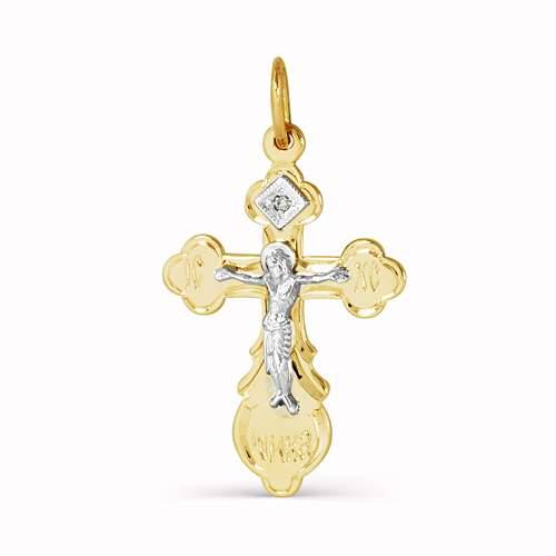 Подвеска крест из комбинированного золота с бриллиантом (030395)