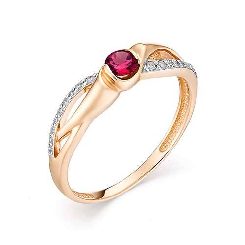 Кольцо из красного золота с бриллиантами и рубином (034845)