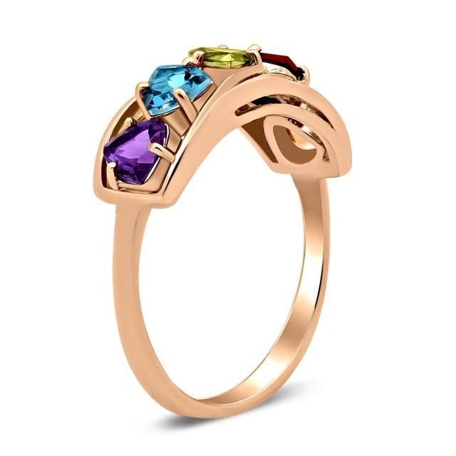 Кольцо из красного золота с цветными полудрагоценными камнями (028022)