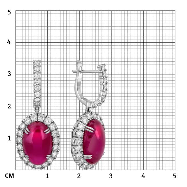 Серьги из белого золота с бриллиантами и рубинами (047557)