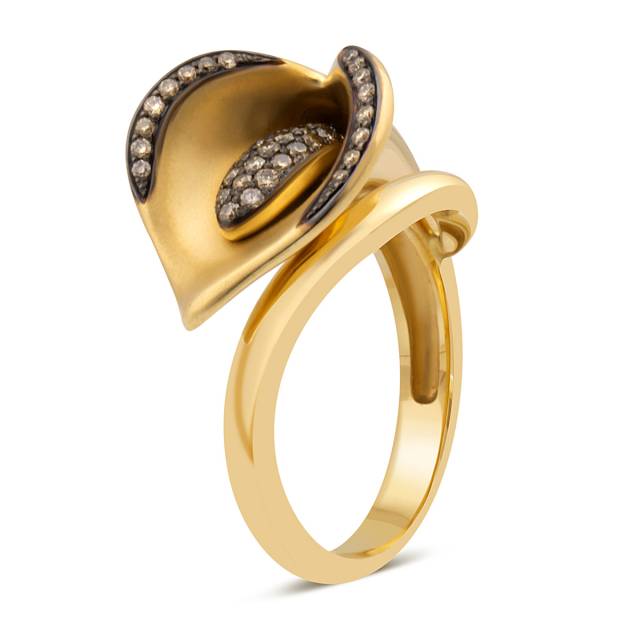 Кольцо из желтого золота с коньячными бриллиантами (027333)