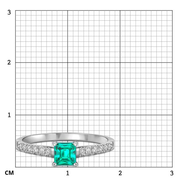 Кольцо из белого золота с бриллиантами и изумрудом (055546)