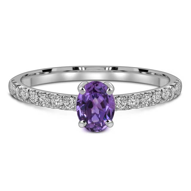Кольцо из белого золота с бриллиантами и фиолетовым сапфиром (063674)