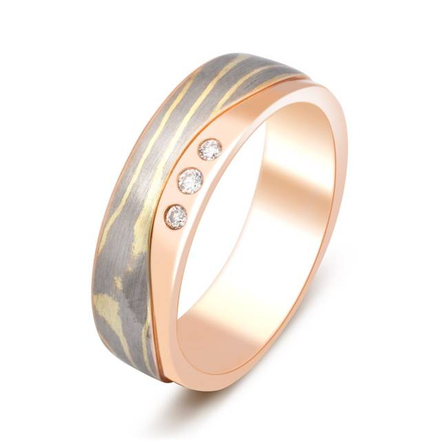 Обручальное кольцо с бриллиантами Мокуме Гане Peter Heim (009948)