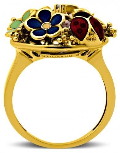 Кольцо из жёлтого золота с бриллиантом, сердоликом и эмалью 17.5