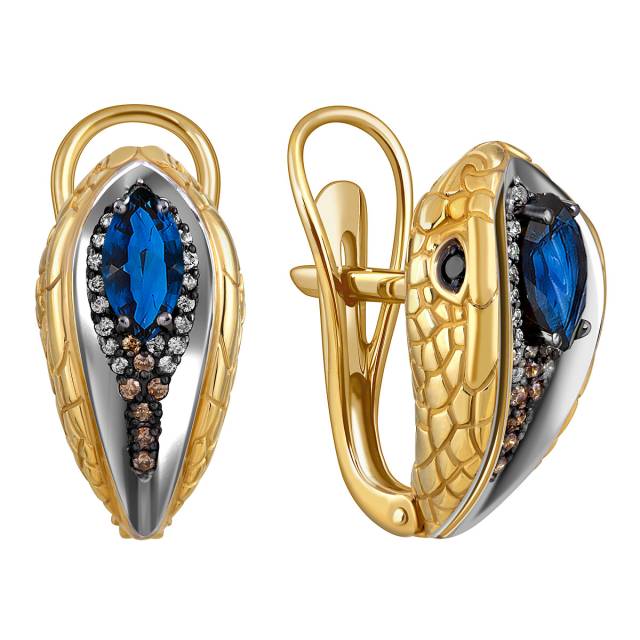 Серьги из жёлтого золота с бриллиантами и сапфирами (055794)