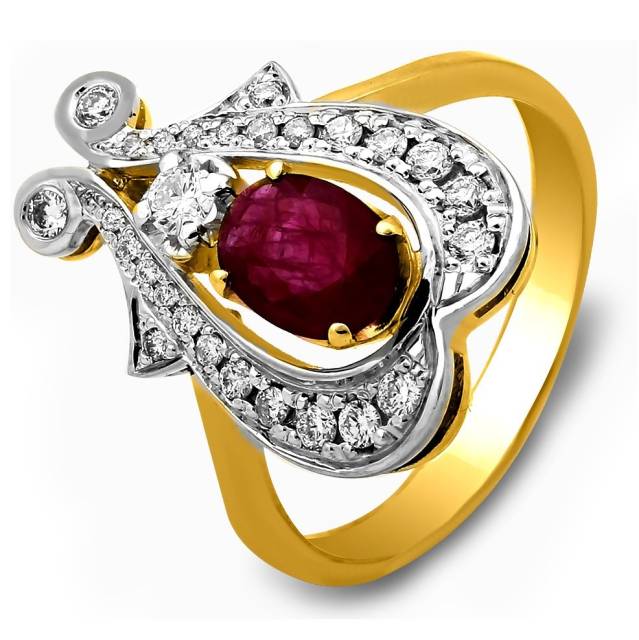 Кольцо из комбинированного золота с бриллиантами и рубином (025809)
