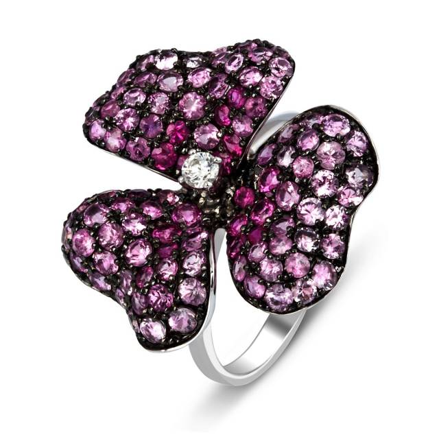 Кольцо с бриллиантом и розовыми сапфирами (012624)