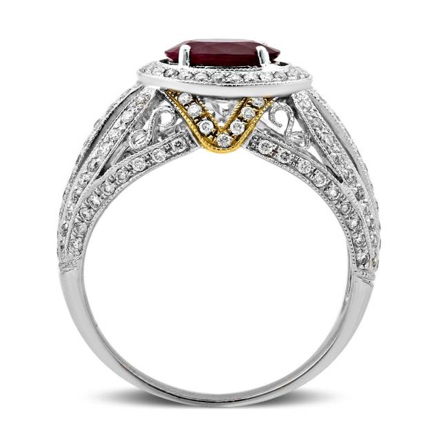 Кольцо из комбинированного золота с бриллиантами и рубином (018509)