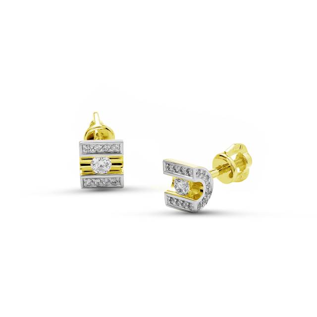 Серьги пусеты из жёлого золота с бриллиантами (058425)