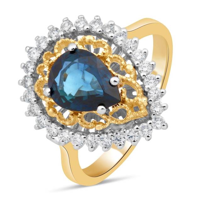 Кольцо из комбинированного золота с бриллиантами и сапфиром (023279)