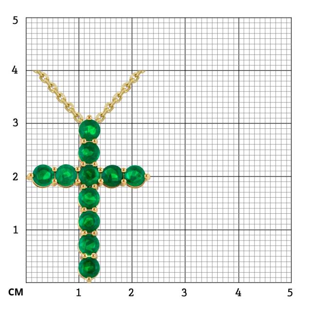 Колье крест из жёлтого золота с изумрудами (049382)