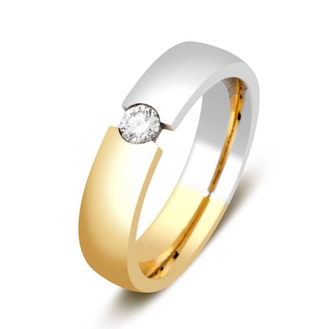 Обручальное кольцо из комбинированного золота с бриллиантом TIAMO (000658)