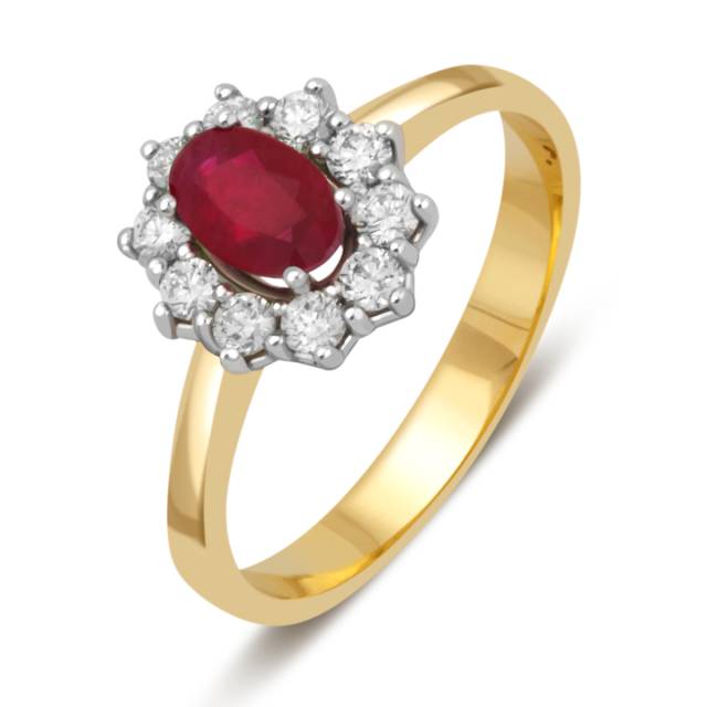 Кольцо из жёлтого золота с бриллиантами и рубином (039785)
