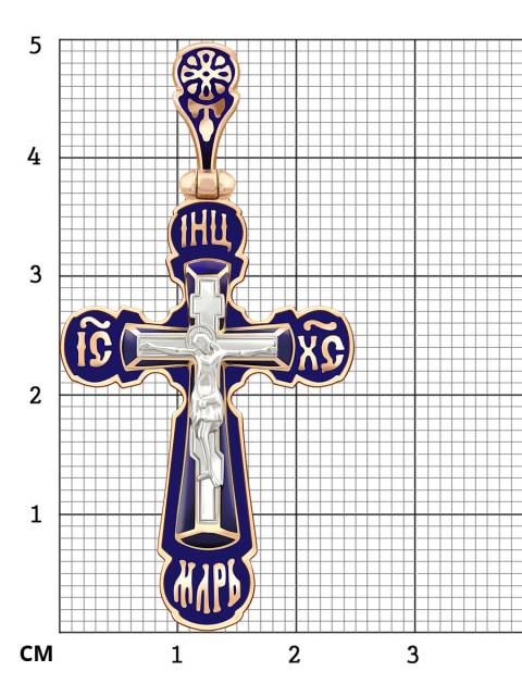 Кулон крест из комбинированного золота с эмалью (038558)