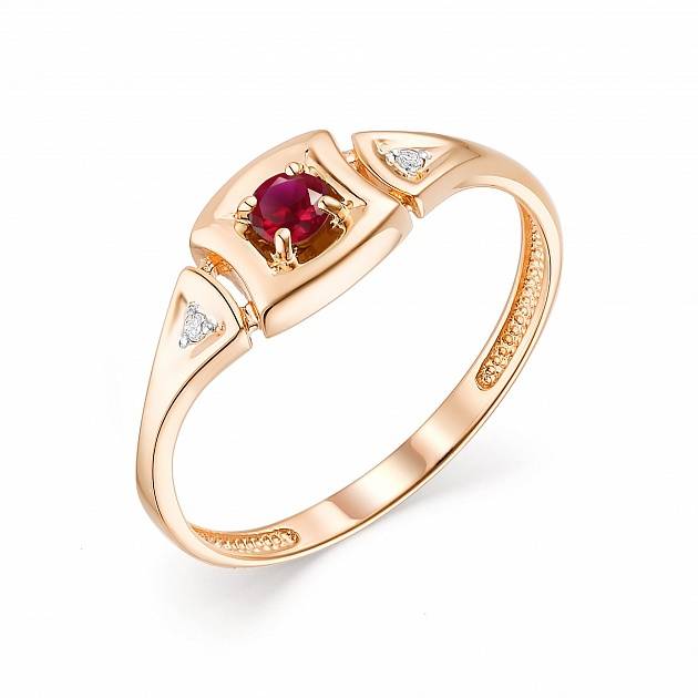 Кольцо из красного золота с бриллиантами и рубином (043131)