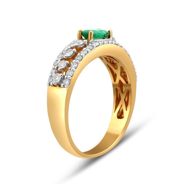 Кольцо из комбинированного золота с бриллиантами и изумрудом (025591)