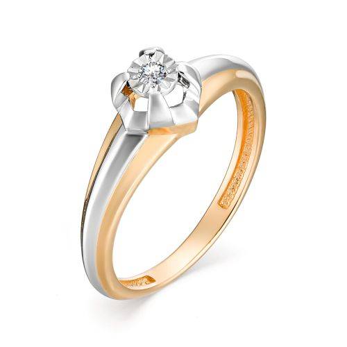 Помолвочное кольцо из комбинированного золота с бриллиантом (033693)
