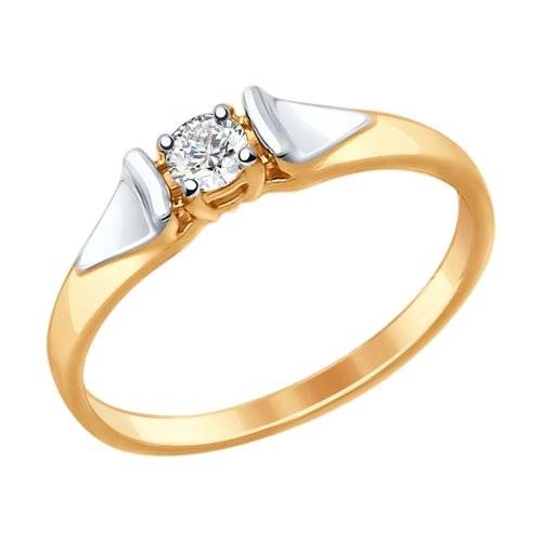 Помолвочное кольцо из комбинированного золота с бриллиантом (027884)