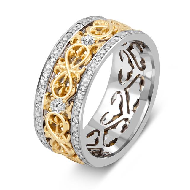 Обручальное кольцо из комбинированного золота с бриллиантами "Бесконечность" (049279)