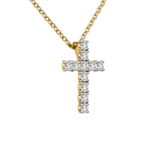 Колье крест из жёлтого золота с бриллиантами (038809)
