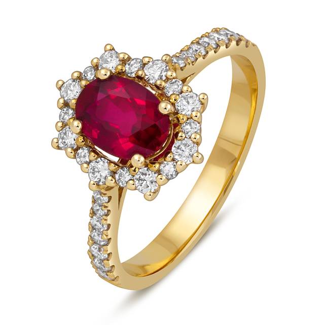 Кольцо из жёлтого золота с бриллиантами и рубином (054181)