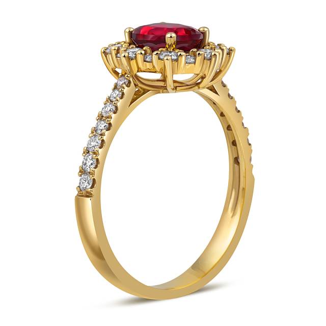 Кольцо из жёлтого золота с бриллиантами и рубином (054181)