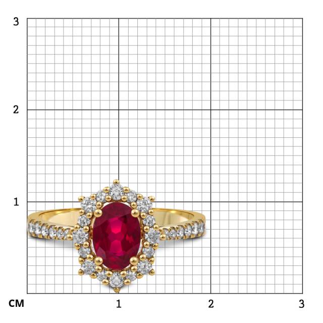 Кольцо из жёлтого золота с бриллиантами и рубином (054181)