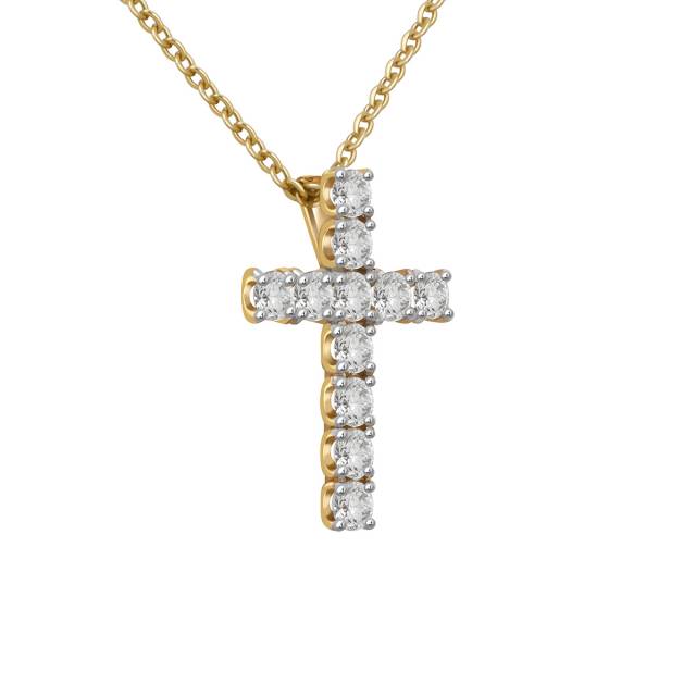 Колье крест из жёлтого золота с бриллиантами (038811)