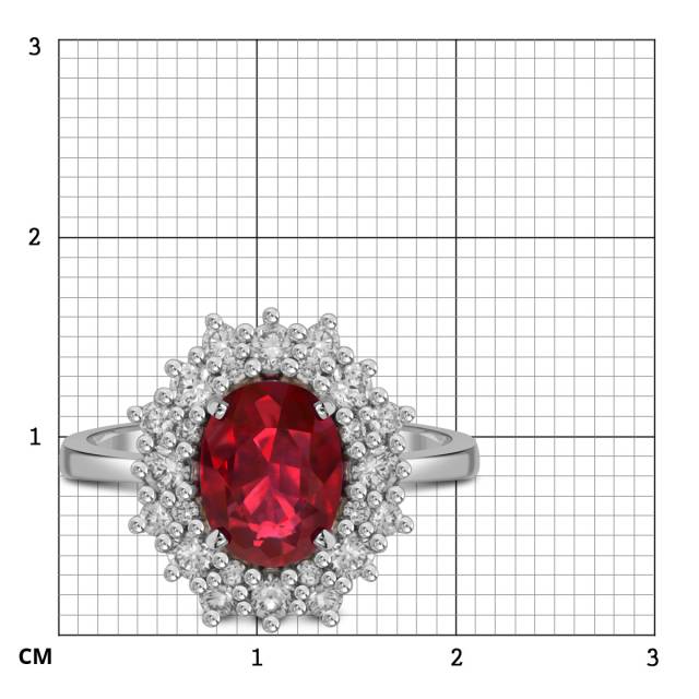 Кольцо из белого золота с бриллиантами и рубином (055543)