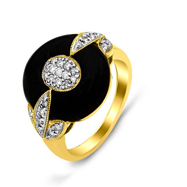 Кольцо из жёлтого золота с бриллиантами и ониксом (020977)