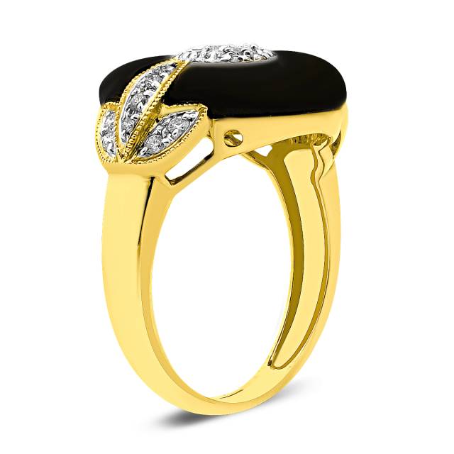 Кольцо из жёлтого золота с бриллиантами и ониксом (020977)