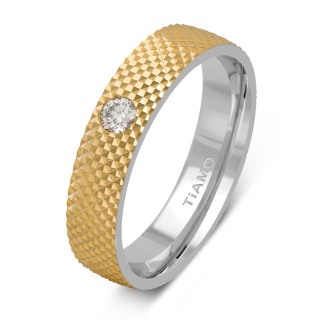 Обручальное кольцо из комбинированного золота с бриллиантом Tiamo (052759)