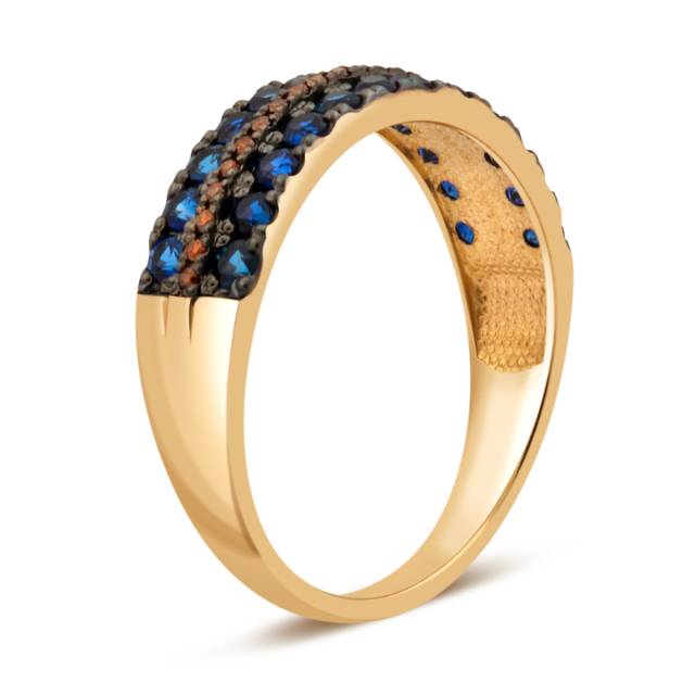 Кольцо из жёлтого золота с розовыми бриллиантами и сапфирами (035444)